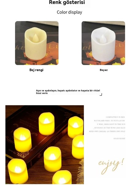 .. Mum Işığı Noel Gece Lambası Mini LED Simülasyon Tealight Parti Atmosfer Işığı Doğum Günü Balmumu (Yurt Dışından)