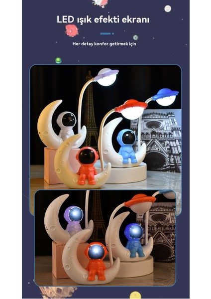 Yeni Karikatür Astronot Masaüstü Küçük Masa Lambası USB Şarj Edilebilir Öğrenme Göz Koruması Masa Lambası LED Yatak Odası Süs Gece Lambası (Yurt Dışından)