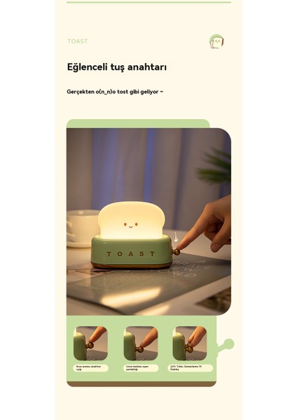 Ekmek Kızartma Makinesi Gece Lambası Yumuşak Işık Sevimli Basit Gece Lambası Niş Üst Düzey Yatak Odası Başucu Zamanlayıcı Arkadaşı (Yurt Dışından)