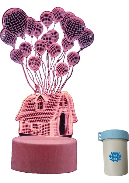 Atmosferik Ahşap Damarlı Masif Ahşap Taban 3D Dokunmatik Uzaktan Kumanda 16 Renkli Uv Desen Balon Ev Gece Lambası (Yurt Dışından)