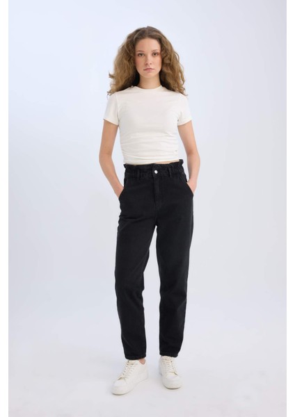 Paperbag Beli Lastikli Kısa Paça Bilek Boy Jean Pantolon D4309ax25sp