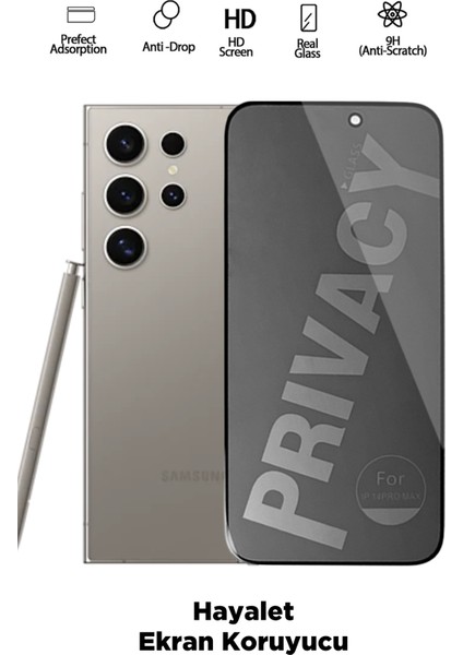 Samsung S24 Ultra Uyumlu Tam Kapatan Hayalet Ekran Koruyucu Privacy Tamperli Kırılmaz Cam