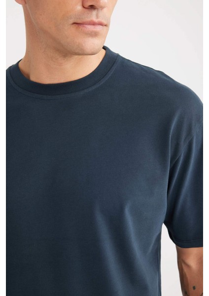 %100 Pamuk Boxy Fit Bisiklet Yaka Basic Düz Kısa Kollu Tişört D7481AX25SP fırsatları