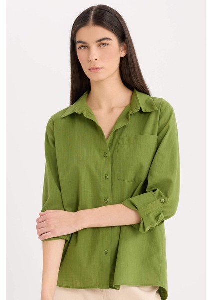 Regular Fit Basic Düz Cepli Uzun Kollu Gömlek W7734AZ25SP
