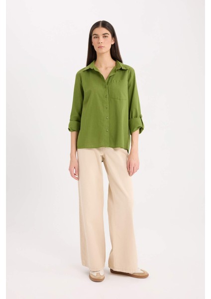 Regular Fit Basic Düz Cepli Uzun Kollu Gömlek W7734AZ25SP