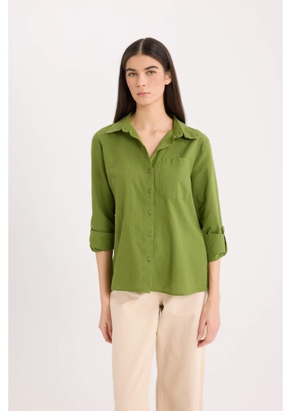 Regular Fit Basic Düz Cepli Uzun Kollu Gömlek W7734AZ25SP
