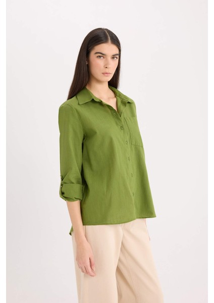 Regular Fit Basic Düz Cepli Uzun Kollu Gömlek W7734AZ25SP