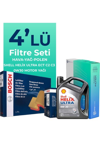 Peugeot 508 1.6 Benzin THP Filtre Bakım Seti Shell Motor Yağlı (2010-2018) 4 Lü