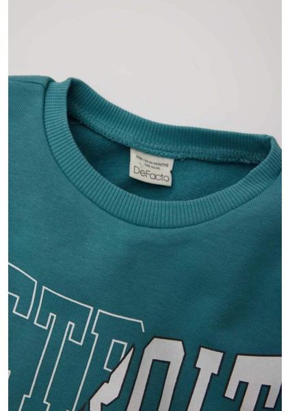 Erkek Bebek 2'li Takım Bisiklet Yaka Baskılı Sweatshirt Beli Lastikli Eşofman Altı D7909A525SP