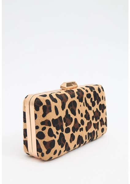 Leopar Desen Clutch Çanta - Kahverengi