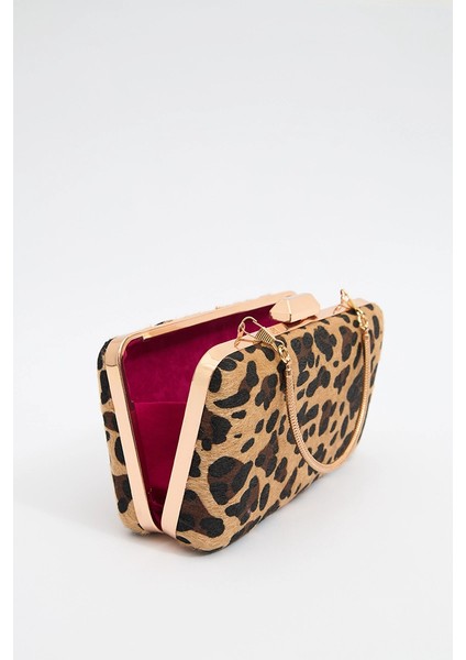 Leopar Desen Clutch Çanta - Kahverengi