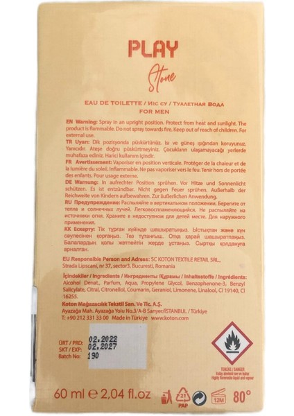 Play Stone 60 ML Erkek Parfüm EDT