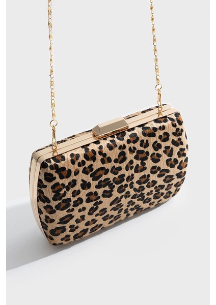 Leopar Desen Clutch El Çantası - Kahverengi