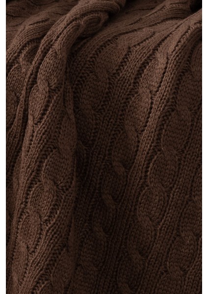 Ponponlu Triko Örme Tv Battaniyesi – Koltuk & Omuz Şalı & Diz Battaniyesi – 130X170CM - Kahverengi modelleri