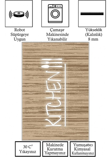 Kitchen Dijital Baskılı Dekoratif Krem Renkli Kaymaz Taban Mutfak Halısı modelleri