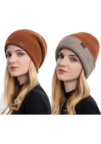 Sonbahar ve Kış Örme Şapka Erkekler ve Kadınlar Için Nötr Avrupa ve Amerikan Düz Sıcak Şapka Çift Taraflı Kış Çift Şapka Giyebilir (Yurt Dışından)