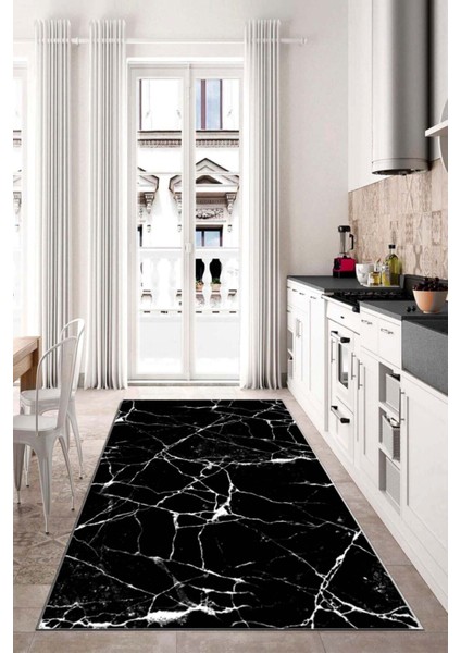 Mermer Desenli Kaymaz Tabanlı Yıkanabilir Salon Halısı Mutfak Halısı Koridor Halısı