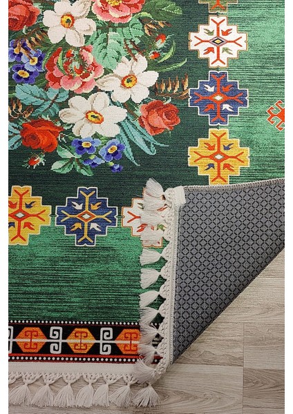 Karabağ Elit Desenli Saçaklı Salon Halısı Şönil Pamuk-Polyester Halı