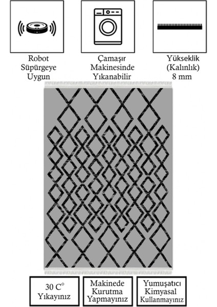 Kaymaz Taban, Makinada Yıkanabilir, Dijital Baskılı, Modern Halı