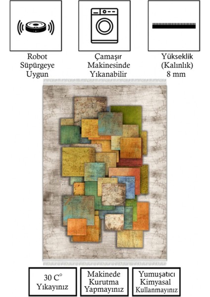 Kaymaz Taban, Makinada Yıkanabilir, Dijital Baskılı, Modern Halı