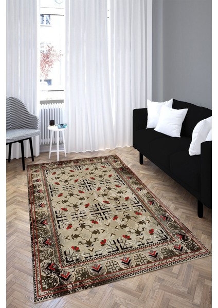 Afgan Premium Desenli Saçaklı Salon Halısı Şönil Pamuk-Polyester Halı