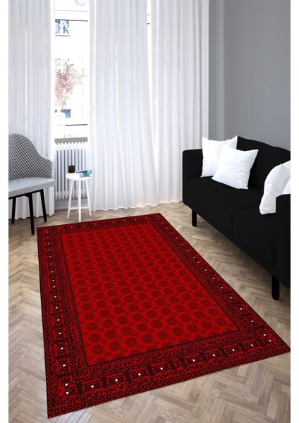 Afgan Premium Desenli Saçaklı Salon Halısı Şönil Pamuk-Polyester Halı