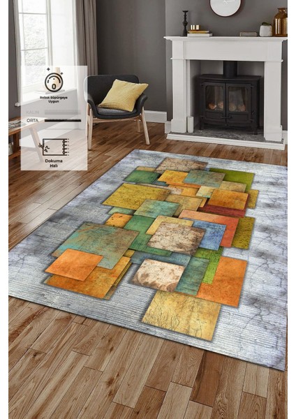 Kaymaz Deri Taban, Makinada Yıkanabilir, Dijital Baskılı, Modern Halı