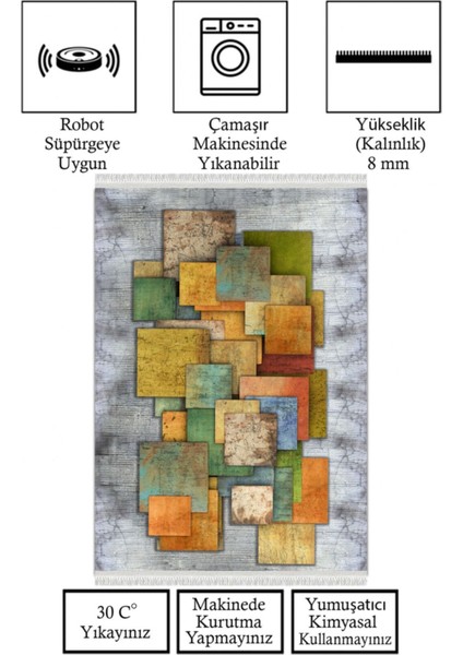 Kaymaz Deri Taban, Makinada Yıkanabilir, Dijital Baskılı, Modern Halı fırsatları