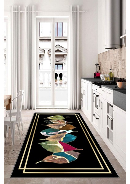 Yaprak Desenli Dijital Baskı Renkli Yıkanabilir Salon Halısı Mutfak Halısı Koridor Halısı