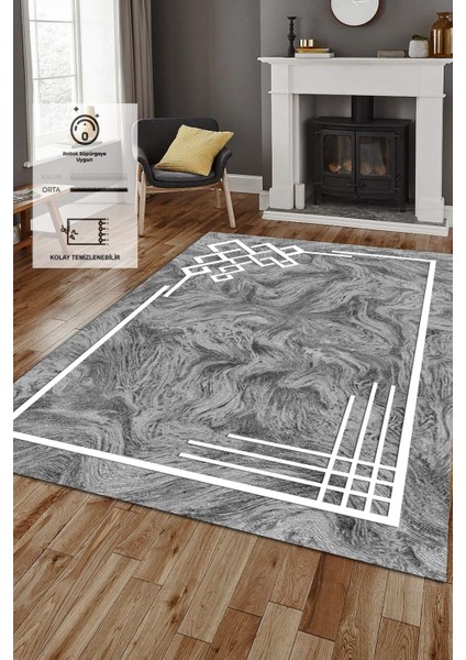 Kaymaz Deri Taban, Makinada Yıkanabilir, Dijital Baskılı, Modern Halı