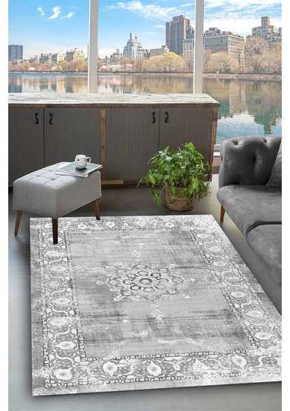 KRS0001-GRİ Dijital Baskılı Kaymaz Taban(Dot) Salon Mutfak Halısı