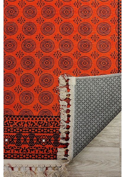 Afgan Premium Desenli Saçaklı Salon Halısı Şönil Pamuk-Polyester Halı