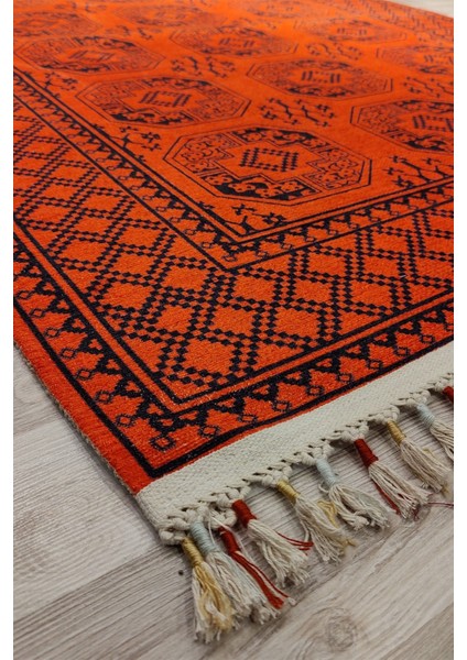 Afgan Premium Desenli Saçaklı Salon Halısı Şönil Pamuk-Polyester Halı