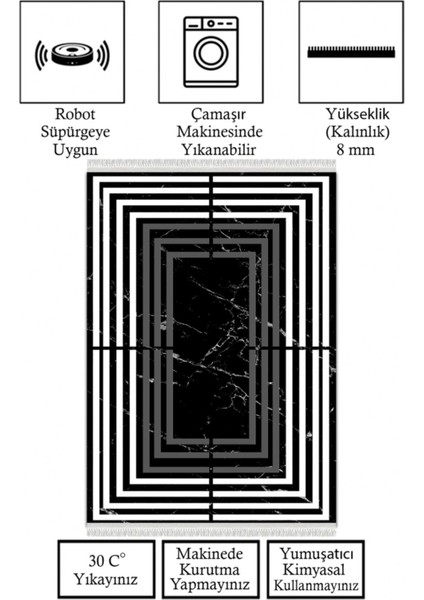 Kaymaz Taban, Makinada Yıkanabilir, Dijital Baskılı, Modern Halı