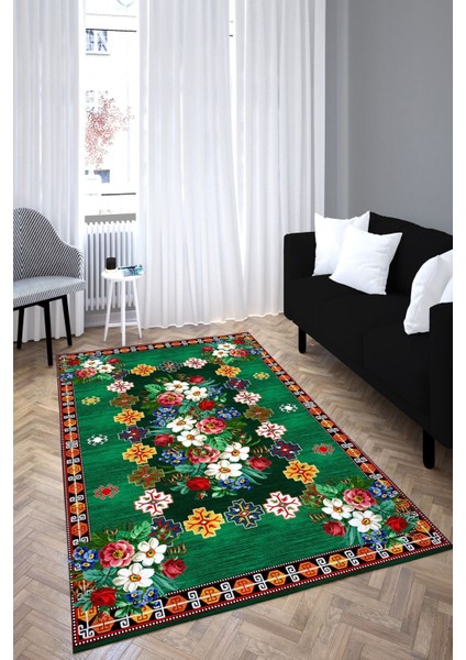 Karabağ Elit Desenli Saçaklı Salon Halısı Şönil Pamuk-Polyester Halı