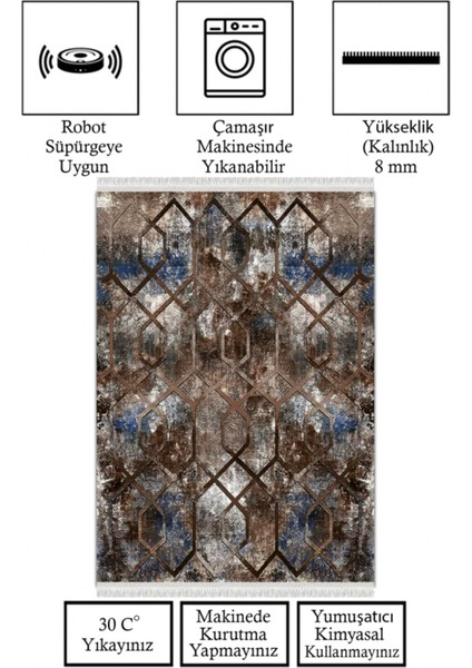 Kaymaz Deri Taban, Makinada Yıkanabilir, Dijital Baskılı, Modern Halı