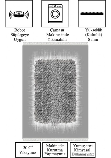 Kaymaz Taban, Makinada Yıkanabilir, Dijital Baskılı, Modern Halı
