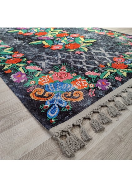 Karabağ Elit Desenli Saçaklı Salon Halısı Şönil Pamuk-Polyester Halı