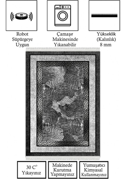 Kaymaz Taban, Makinada Yıkanabilir, Dijital Baskılı, Modern Halı