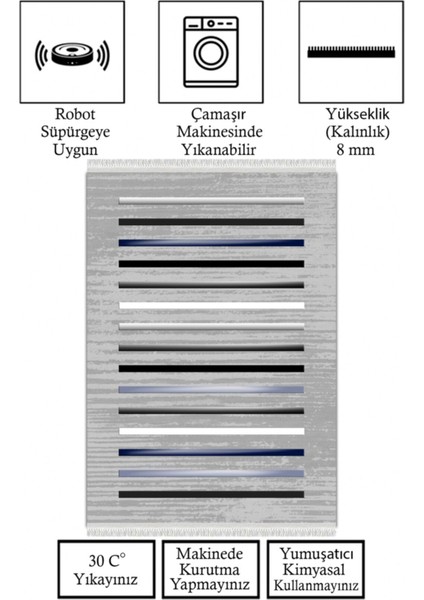 Kaymaz Taban, Makinada Yıkanabilir, Dijital Baskılı, Modern Halı