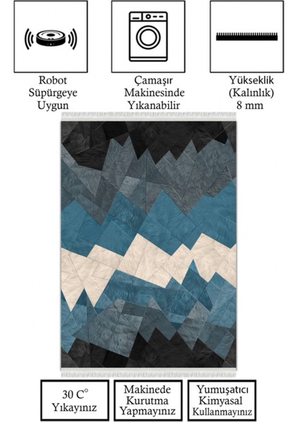 Kaymaz Taban, Makinada Yıkanabilir, Dijital Baskılı, Modern Halı