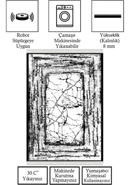 Kaymaz Deri Taban, Makinada Yıkanabilir, Dijital Baskılı, Modern Halı