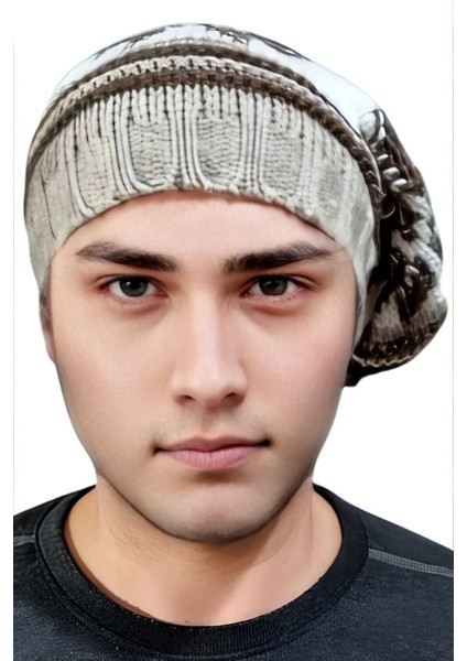 Erkek Kar Tanesi Desenli Örgü Triko Bere