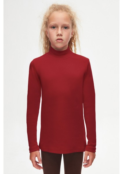 Bordo Basic Kışlık Yarım Balıkçı Yaka Uzun Kollu Kız Çocuk Tişört fiyatları