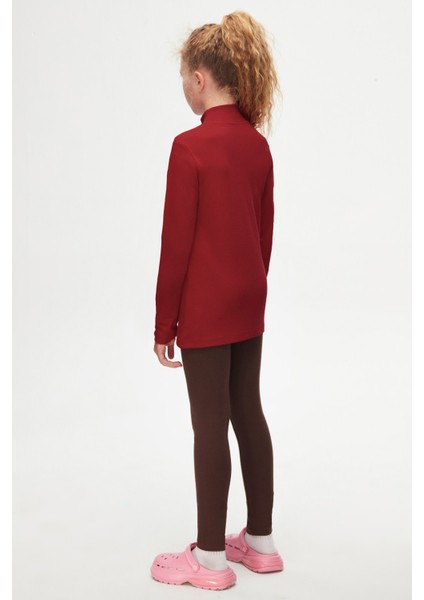 Bordo Basic Kışlık Yarım Balıkçı Yaka Uzun Kollu Kız Çocuk Tişört fırsatları