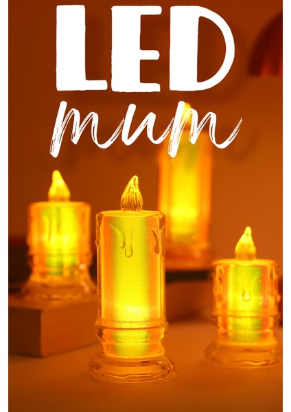 4 Adet LED Mum Simli Tipi Pil Dahil Dumansız Alev Ledli Yapay Dekoratif Mum Işığı PT421-23