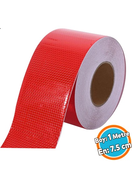 Fosforlu Reflektörlü Bant Kırmızı Reflektif Şerit Bant 7.5 cm 1 Metre Ikaz Bandı