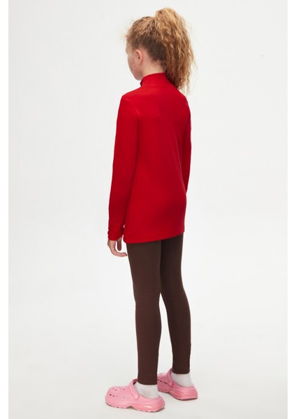 Kırmızı Basic Kışlık Yarım Balıkçı Yaka Uzun Kollu Kız Çocuk Tişört fırsatları