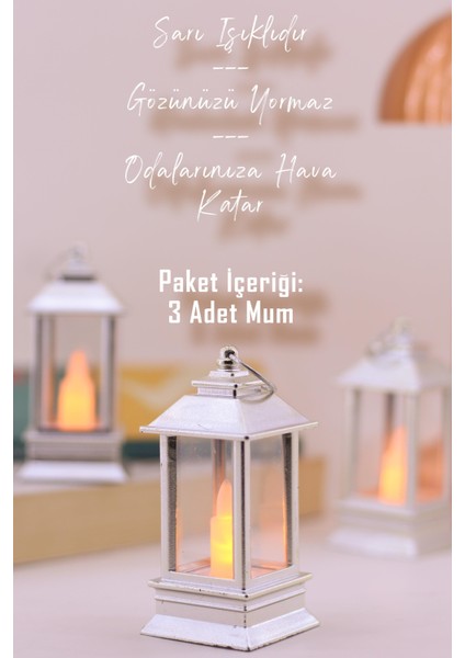 3 Adet LED Mum Mini Dörtgen Tip Pil Dahil Dumansız Alev Ledli Yapay Dekoratif Mum Işığı Gümüş PT434