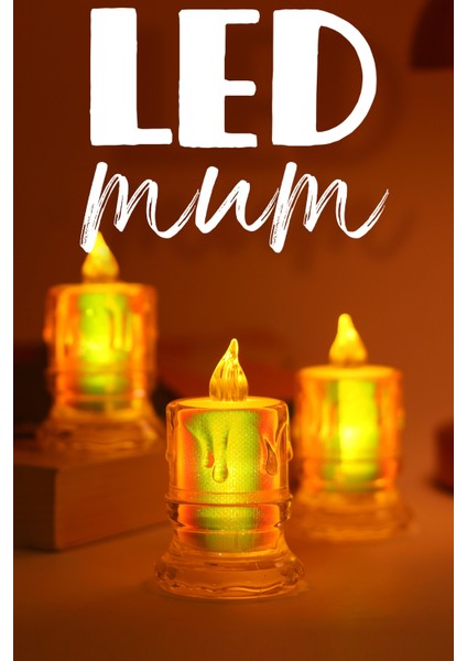 3 Adet LED Mum Simli Tipi Pil Dahil Dumansız Alev Ledli Yapay Dekoratif Mum Işığı Orta PT421